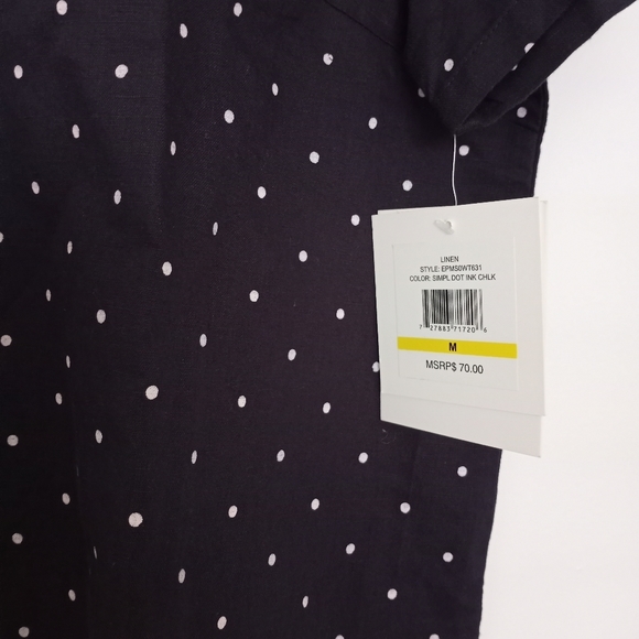 Ellen Tracy Blue Polka Dot Linen Top - Sz M - Picture 4 of 7